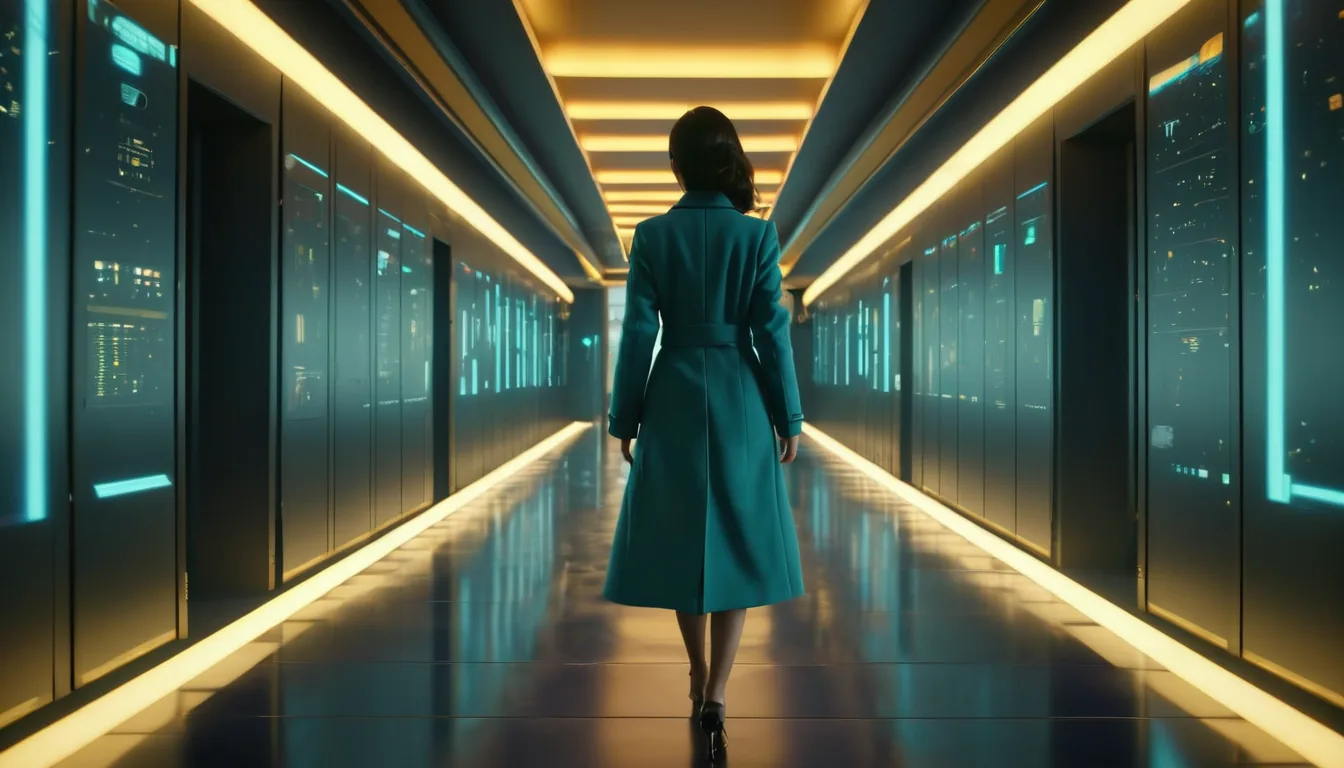 A consultant walking through a softly lit corridor of server racks, evoking mission-critical infrastructure.